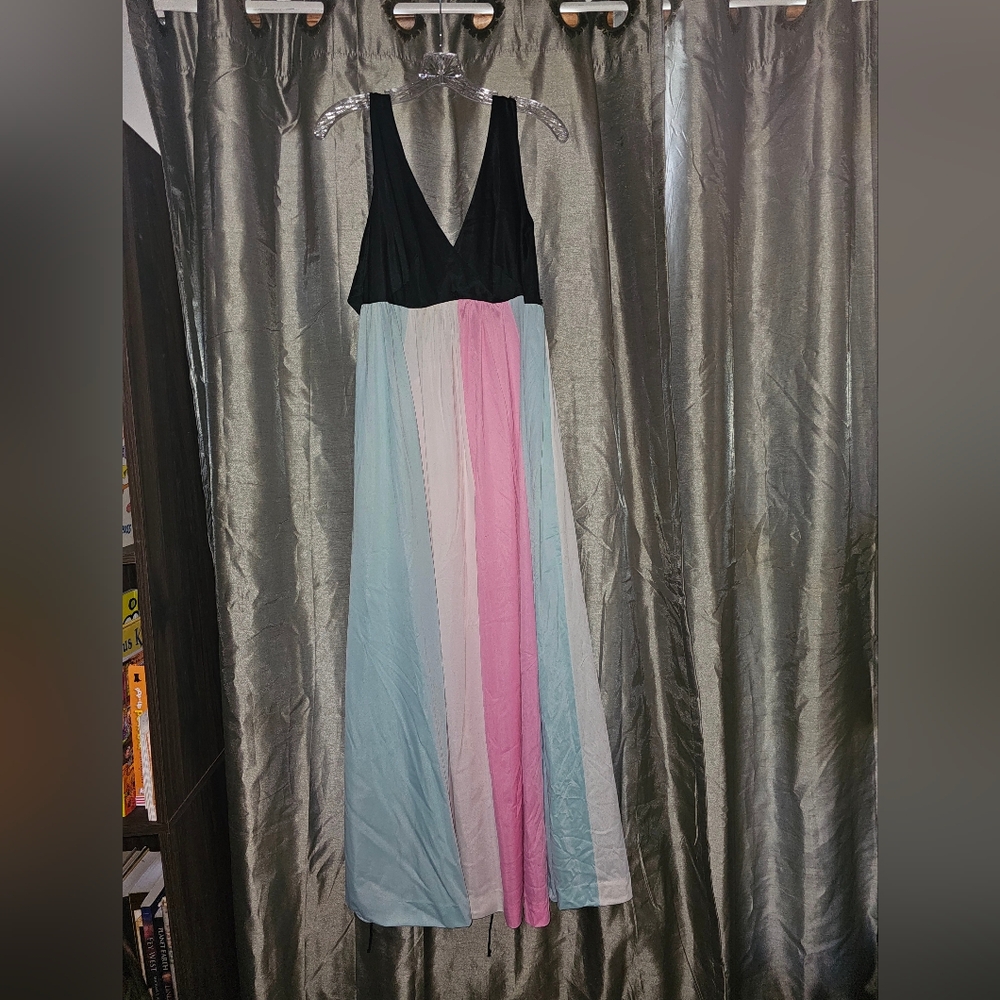 Vintage Black and Multicolor Maxi Dress Nightgown